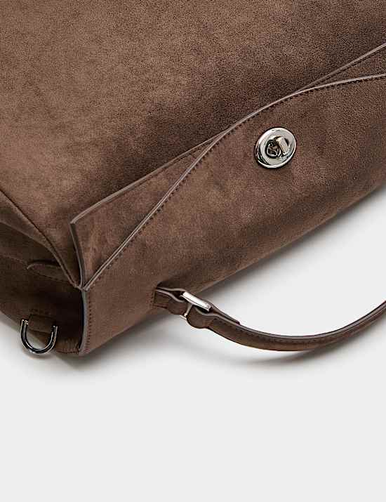 Faux Suede Fold Over Grab Bag