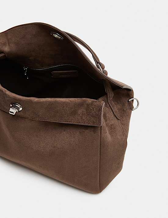 Faux Suede Fold Over Grab Bag