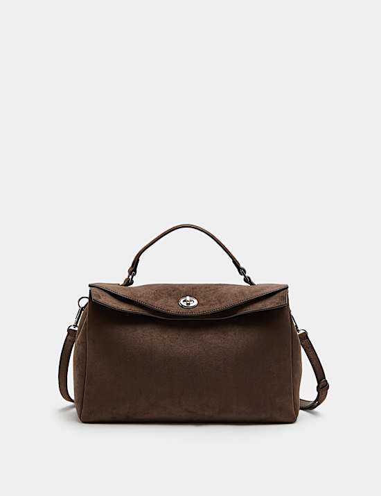 Faux Suede Fold Over Grab Bag