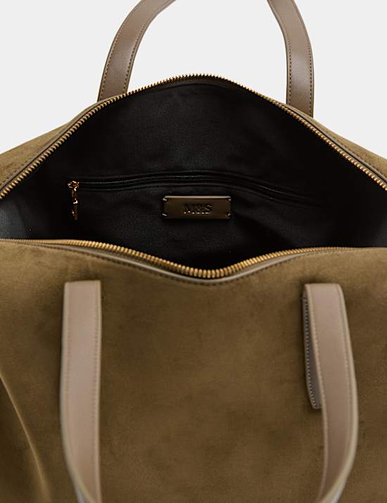 Faux Suede Bowler Bag