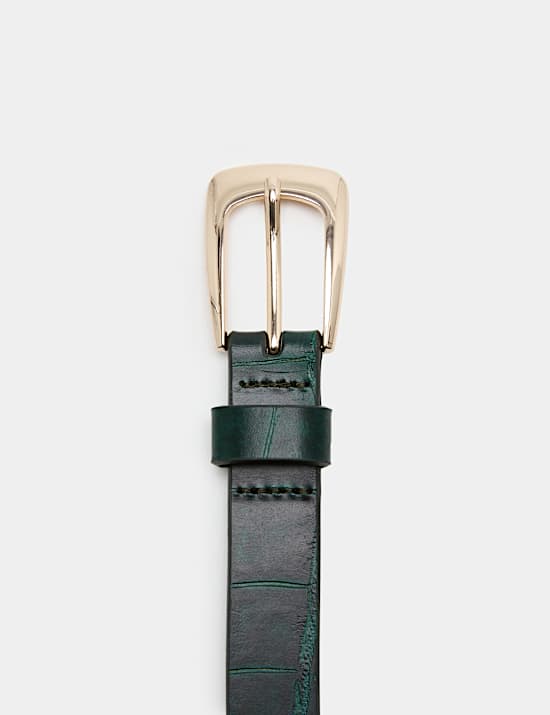 Leather Croc Effect Covered Buckle Jeans Belt