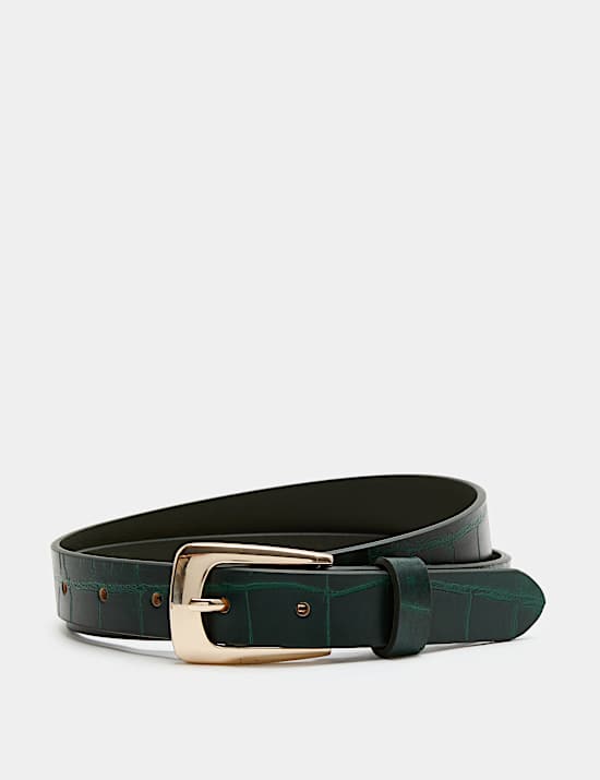 Leather Croc Effect Covered Buckle Jeans Belt