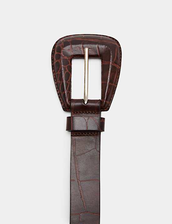 Leather Croc Effect Feature Buckle Belt
