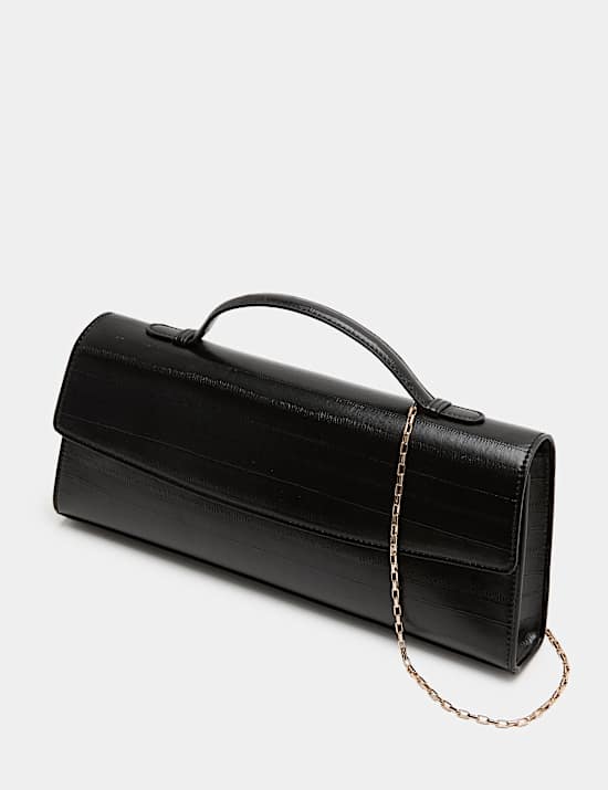 Faux Leather Chain Strap Clutch Bag