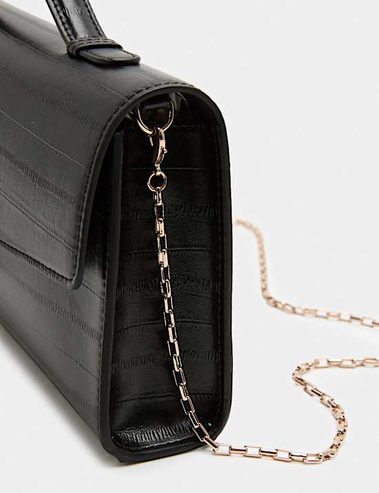 Faux Leather Chain Strap Clutch Bag