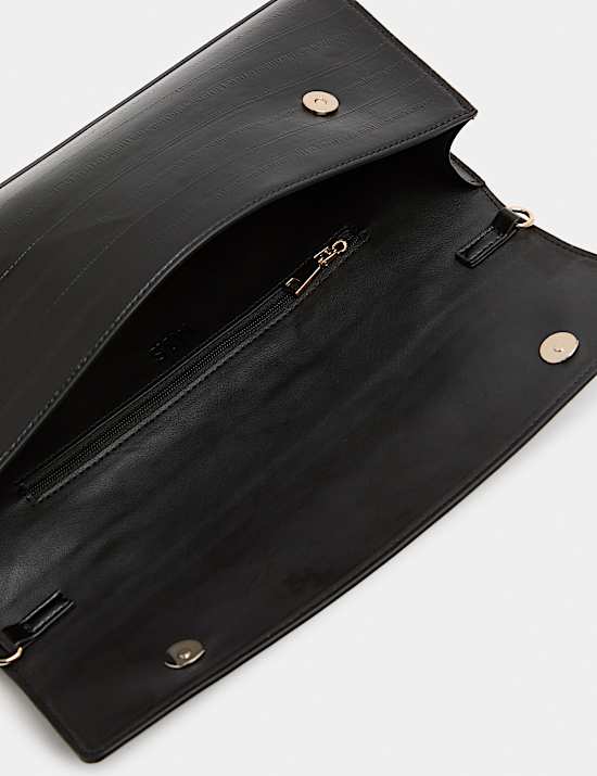 Faux Leather Chain Strap Clutch Bag