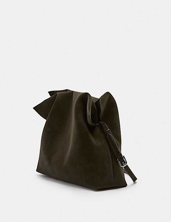 Faux Leather Drawstring Cross Body Bag