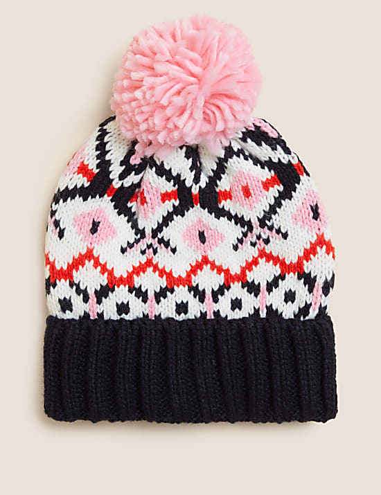 Knitted Fair Isle Pom Hat