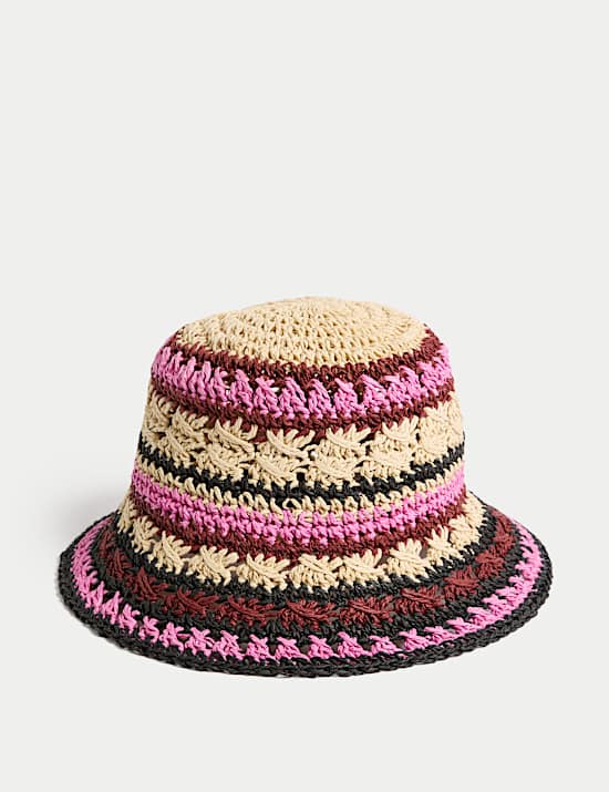 Straw Striped Crochet Bucket Hat