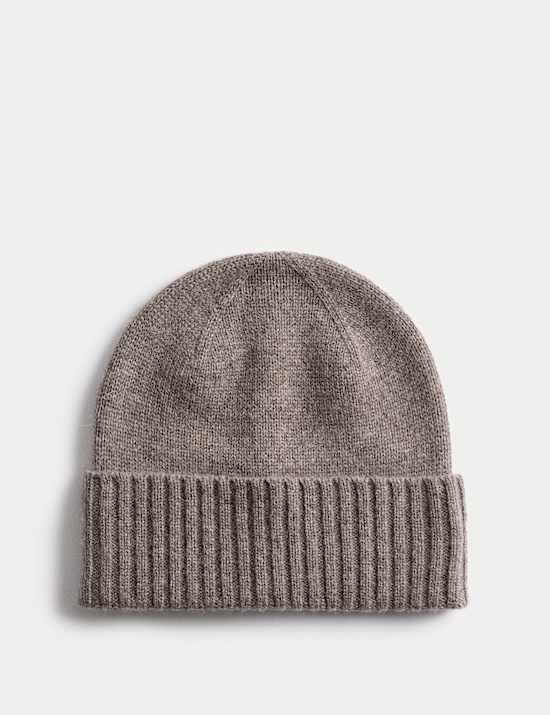 Pure Cashmere Knitted Turn Up Beanie Hat