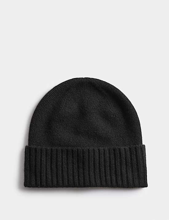 Pure Cashmere Knitted Turn Up Beanie Hat