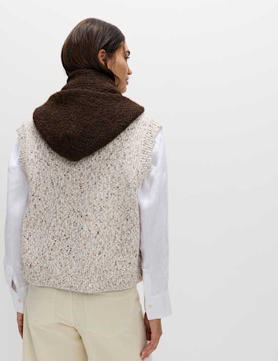 Ribbed Knit Hooded Scarf with Wool