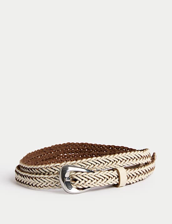 Leather Woven Feature Buckle Skinny Jeans Belt