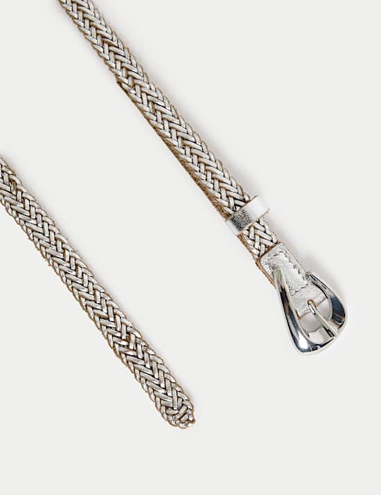 Leather Woven Feature Buckle Skinny Jeans Belt