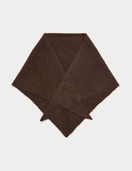 Knitted Textured Triangle Scarf with Wool
