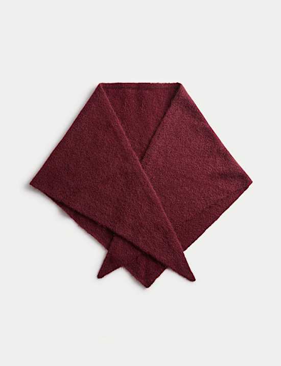 Knitted Textured Triangle Scarf with Wool