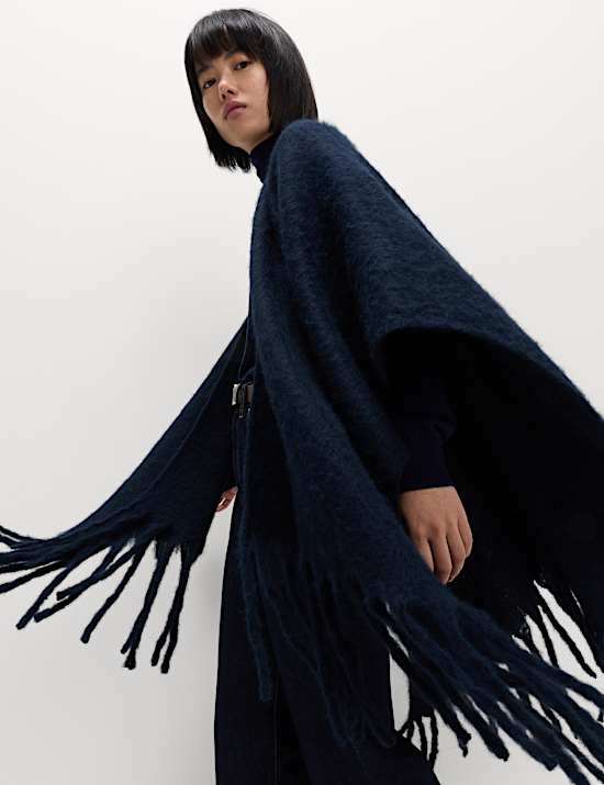 Brushed Fringed Wrap Scarf with Wool