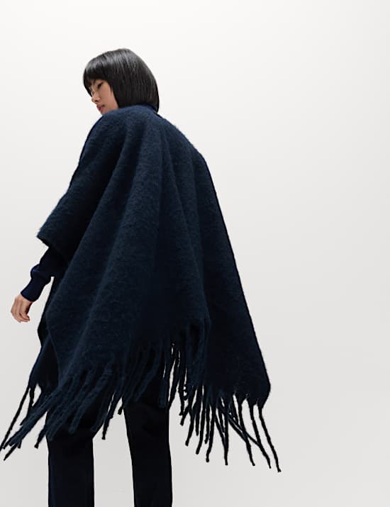 Brushed Fringed Wrap Scarf with Wool