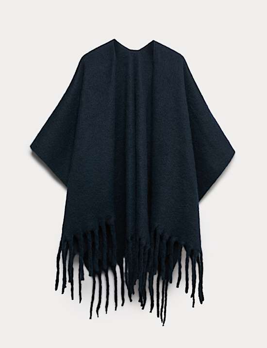 Brushed Fringed Wrap Scarf with Wool