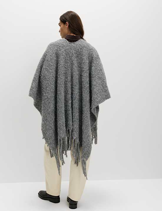 Brushed Fringed Wrap Scarf with Wool