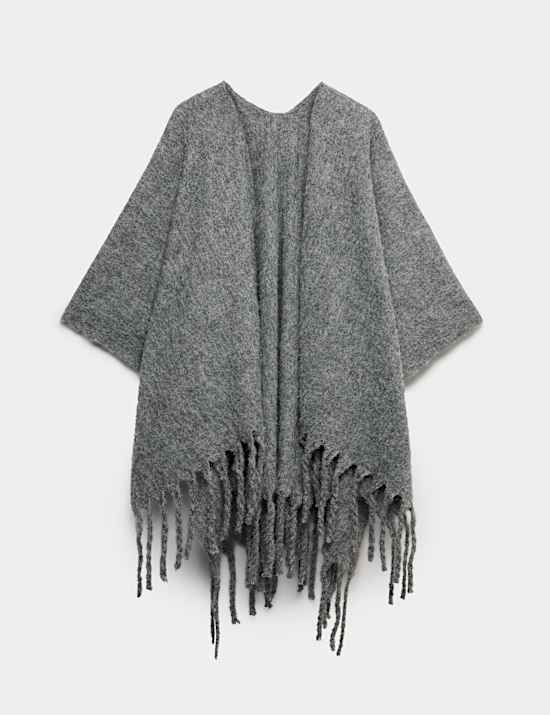 Brushed Fringed Wrap Scarf with Wool