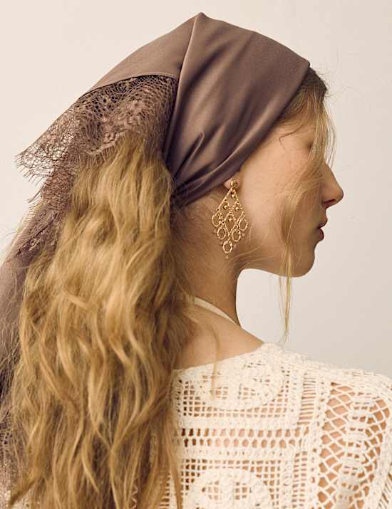 Satin Lace Detail Scarf