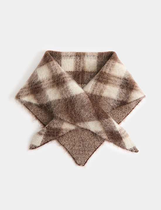 Bufanda triangular de cuadros con mezcla de mohair