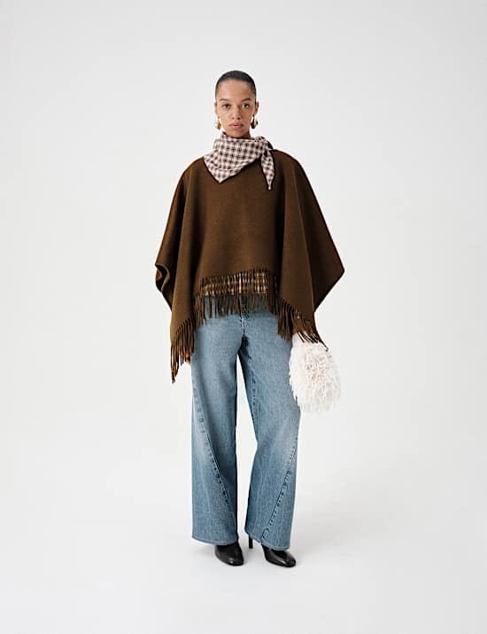 Double Faced Fringed Poncho