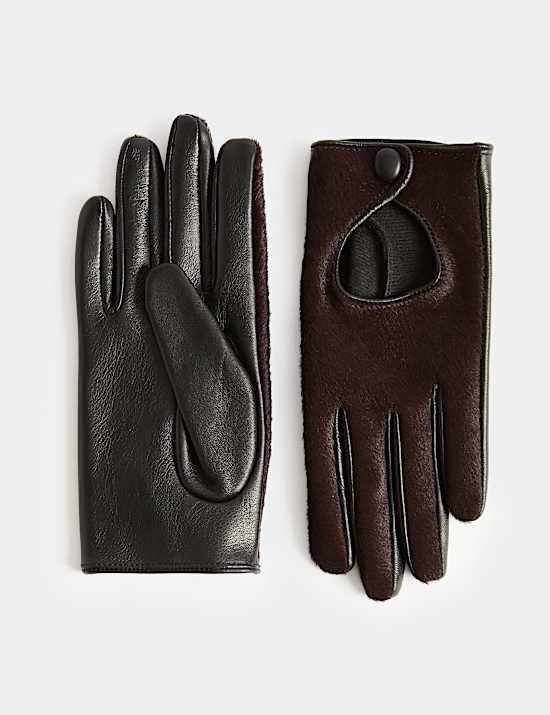 Gants de conduite en cuir &agrave; poils