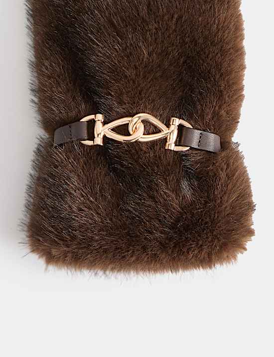 Faux Fur Knot Detail Cuffed Mittens