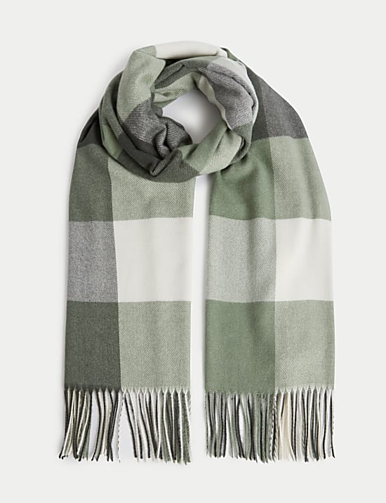 Checked Tassel Scarf