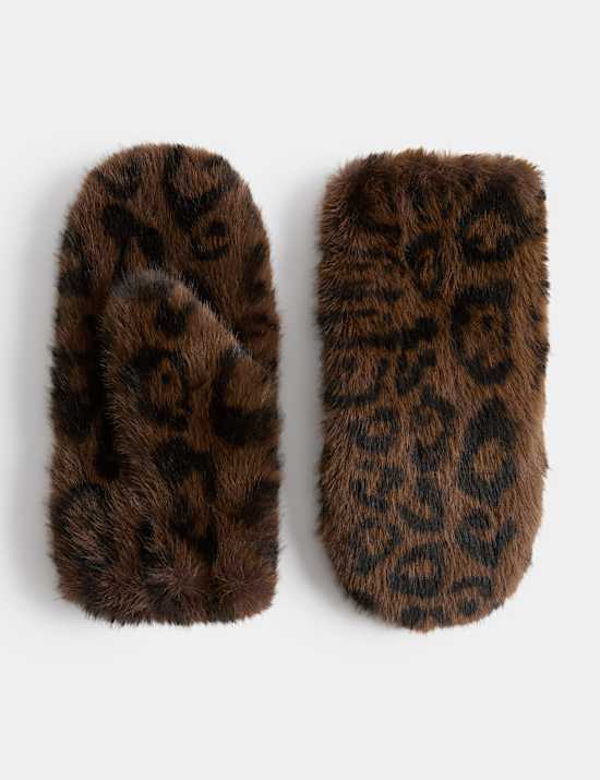 Faux Fur Leopard Print Mittens