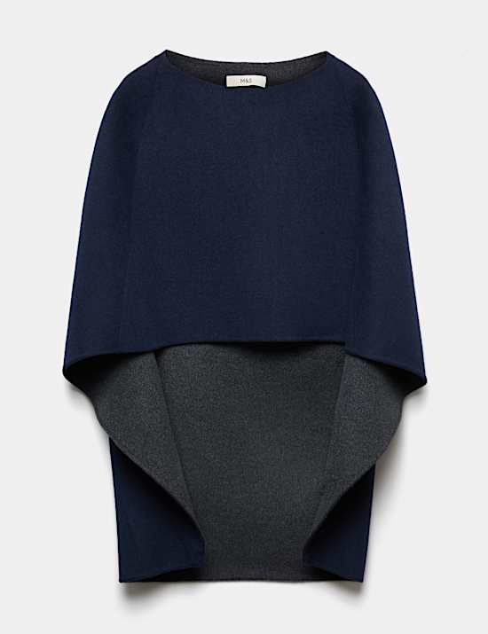 Poncho de doble cara con mezcla de lana
