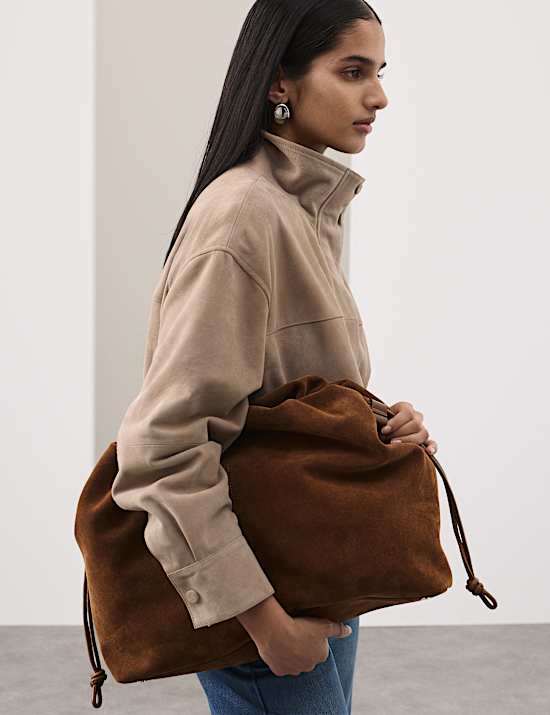 Suede Drawstring Shoulder Bag