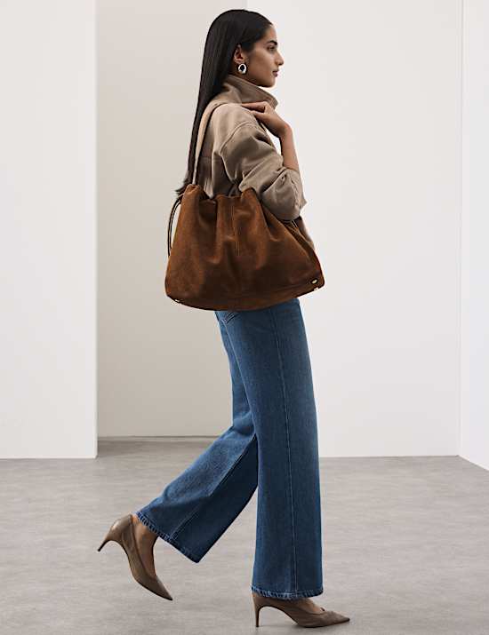 Suede Drawstring Shoulder Bag