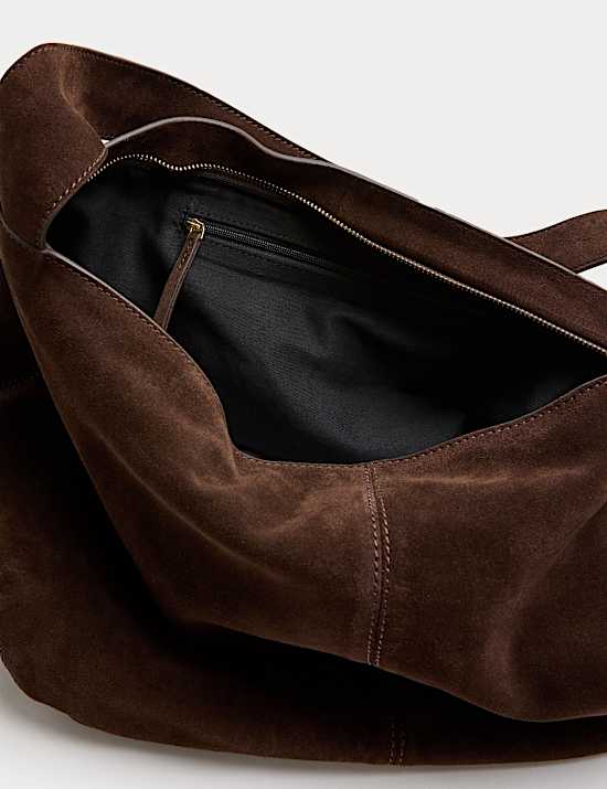 Suede Zip Slouchy Shoulder Bag
