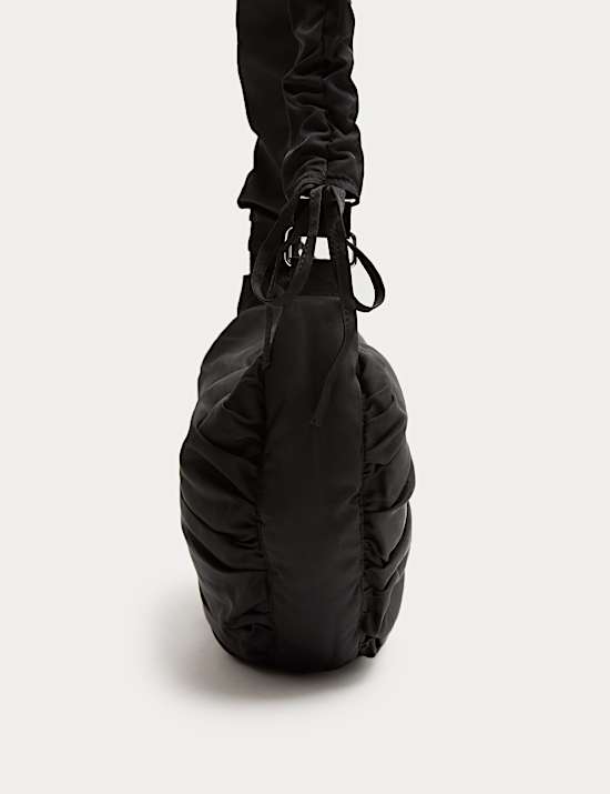 Nylon Ruched Sling Shoulder Bag