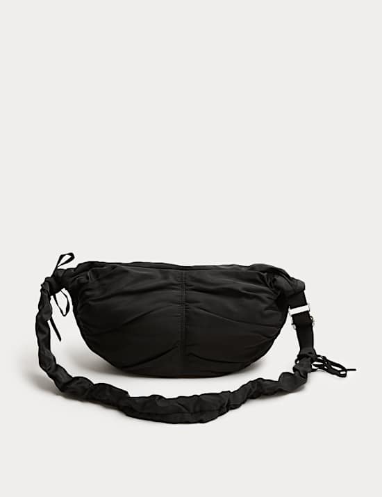 Nylon Ruched Sling Shoulder Bag