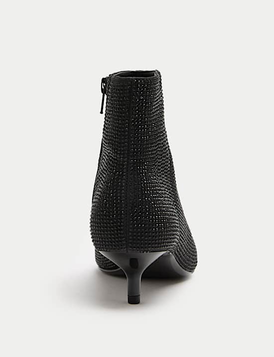 Wide Fit Satin Hotfix Kitten Heel Ankle Boots