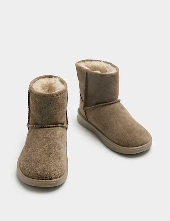 Suede Faux Fur Lined Slipper Boots