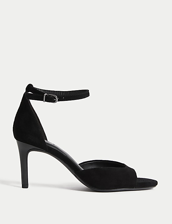 Suede Ankle Strap Stiletto Heel Sandals