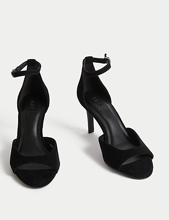Suede Ankle Strap Stiletto Heel Sandals