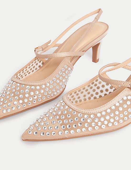 Chaussures à talons bobine et bride arrière, effet étincelant