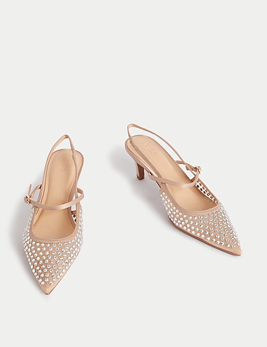 Chaussures à talons bobine et bride arrière, effet étincelant