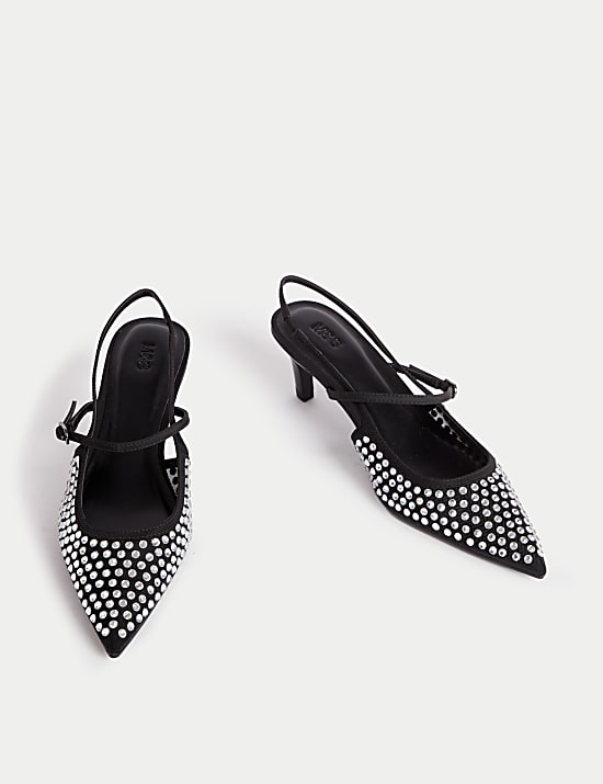 Zapatos de punta con tacón kitten sin talón con brillos