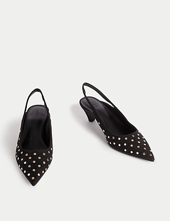 Chaussures &agrave; talons bobine clout&eacute;, bout pointu et bride arri&egrave;re