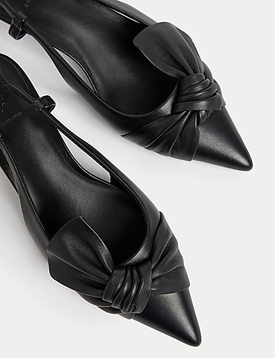 Leather Kitten Heel Slingback Sandals