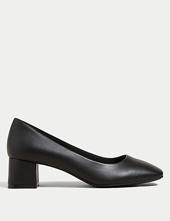 Wide Fit Block Heel Square Toe Shoes BLACK Shoes M S GR