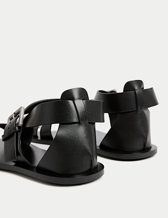 Leather Crossover Ankle Strap Flat Sandals