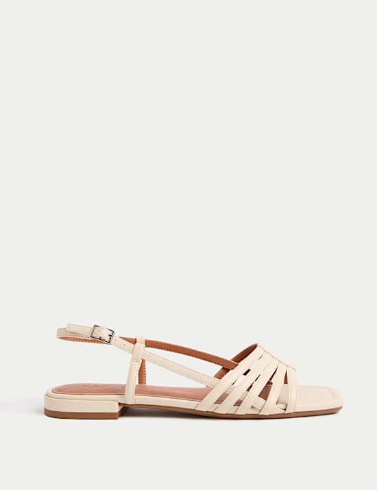 Metallic Strappy Flat Square Toe Sandals